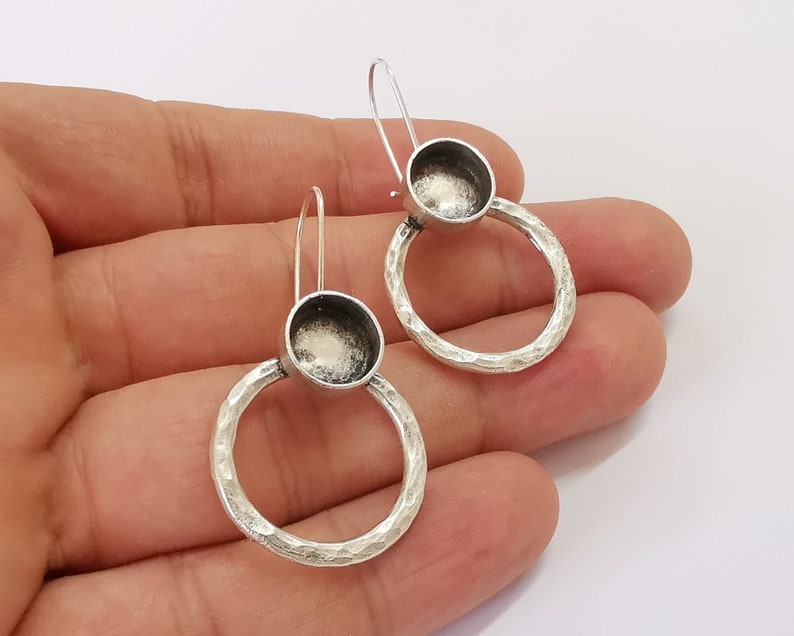 Earring Blank Base Settings Silver Resin Blank Cabochon Base inlay Blank Mountings Antique Silver Plated Brass (10mm blank) 1 Set G27822