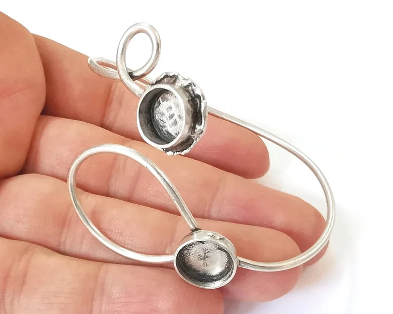 Silver bracelet cuff blank bezel Glass cabochon base Adjustable antique silver plated brass (12 and 10 mm ) G28385