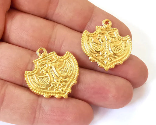 2 Bird flower charms Gold plated charms (28x28mm) G26101