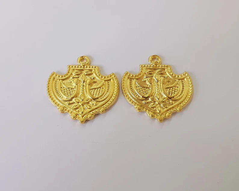 2 Bird flower charms Gold plated charms (28x28mm) G26101