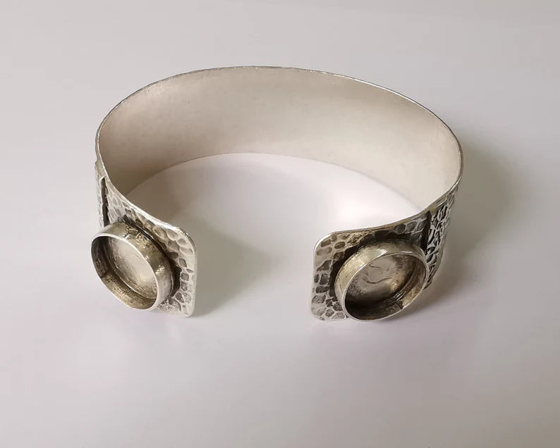 Flowers bracelet cuff blank bezel Glass cabochon base Adjustable antique silver plated brass (14 mm ) G26115