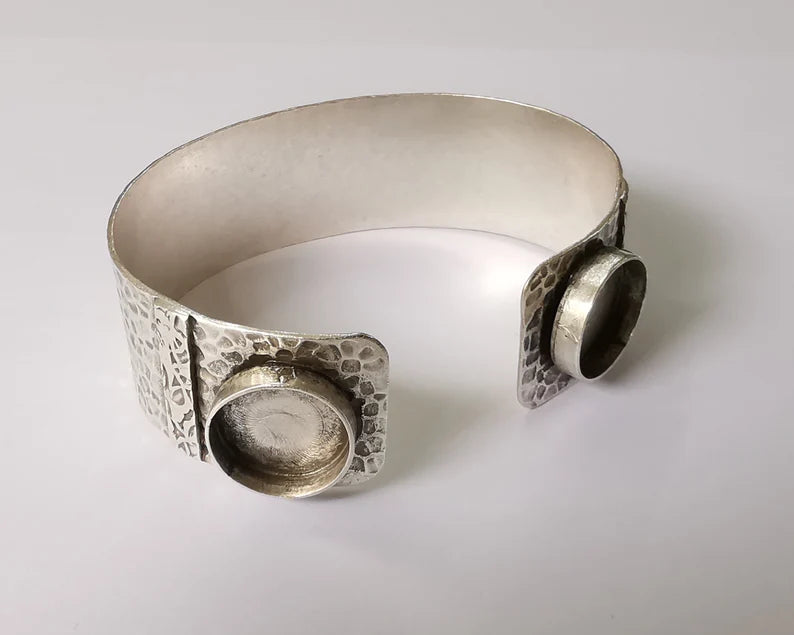 Flowers bracelet cuff blank bezel Glass cabochon base Adjustable antique silver plated brass (14 mm ) G26115