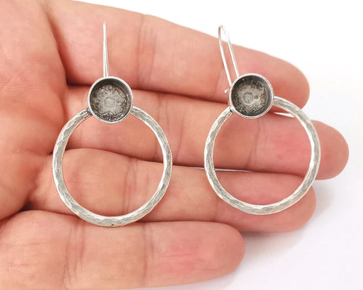 Hammered Earring Blank Base Settings Silver Resin Cabochon Base inlay Blank Mountings Antique Silver Plated Brass (10mm blank) 1 Set G25858