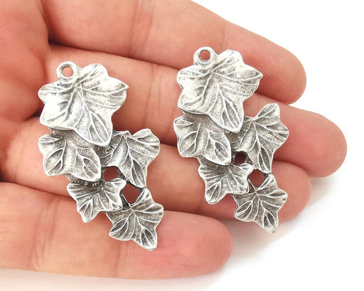 2 Leaf leaves charms Antique silver plated charms (50x28mm) G25861