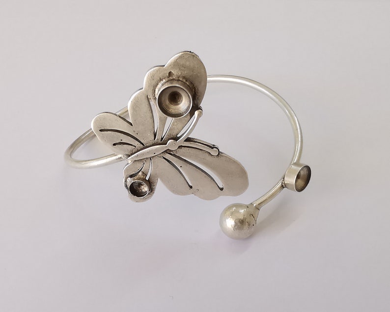 Butterfly ball bracelet brass cuff blank bezel Glass cabochon base Adjustable antique silver brass (8mm and 5mm blanks ) G25863