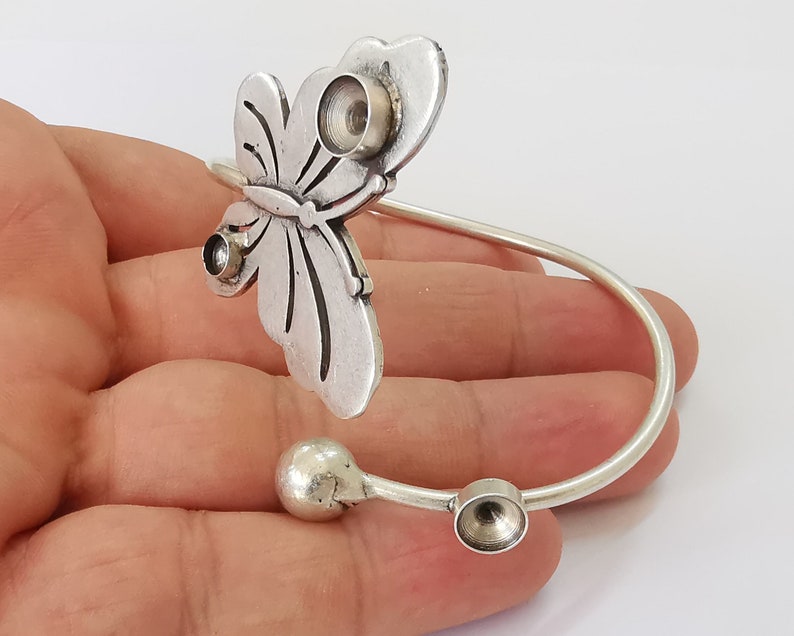 Butterfly ball bracelet brass cuff blank bezel Glass cabochon base Adjustable antique silver brass (8mm and 5mm blanks ) G25863