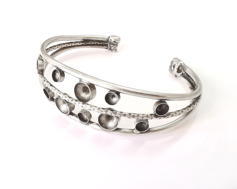 Textured silver bracelet brass cuff blank bezel Glass cabochon base Adjustable antique silver brass (8mm and 5mm blanks ) G25864