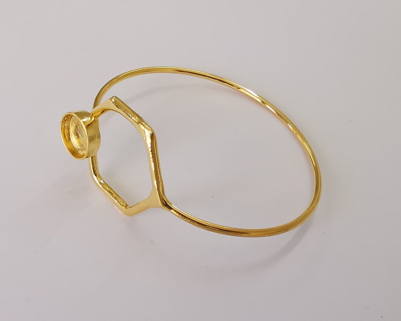 Hexagonal bracelet brass Cuff blank bezel Glass cabochon base Adjustable Shiny gold plated brass (10mm blank) G25867