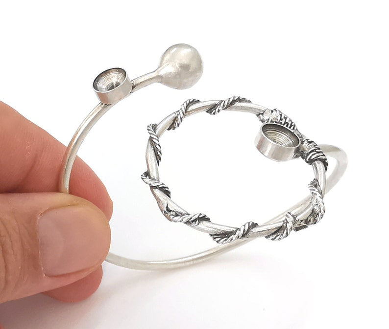 Ball Circle wired silver bracelet brass cuff blank bezel Glass cabochon base Adjustable antique silver brass (8mm blanks) G25868