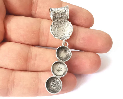 Hammered dangle pendant blank resin bezel mosaic mountings cabochon setting Antique silver plated brass (63x14mm)(10mm Bezel ) G26117