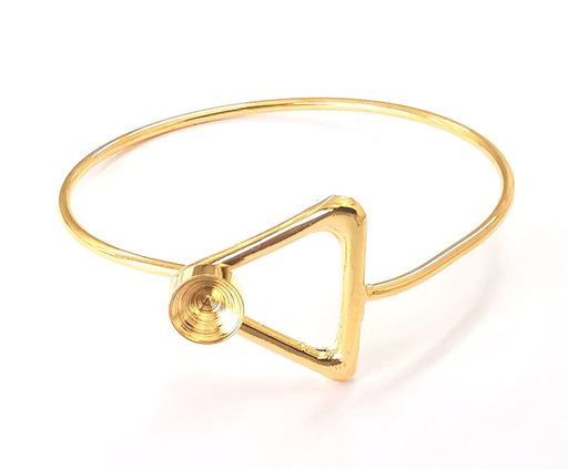 Triangle bracelet brass Cuff blank bezel Glass cabochon base Adjustable Shiny gold plated brass (8mm blank) G25877
