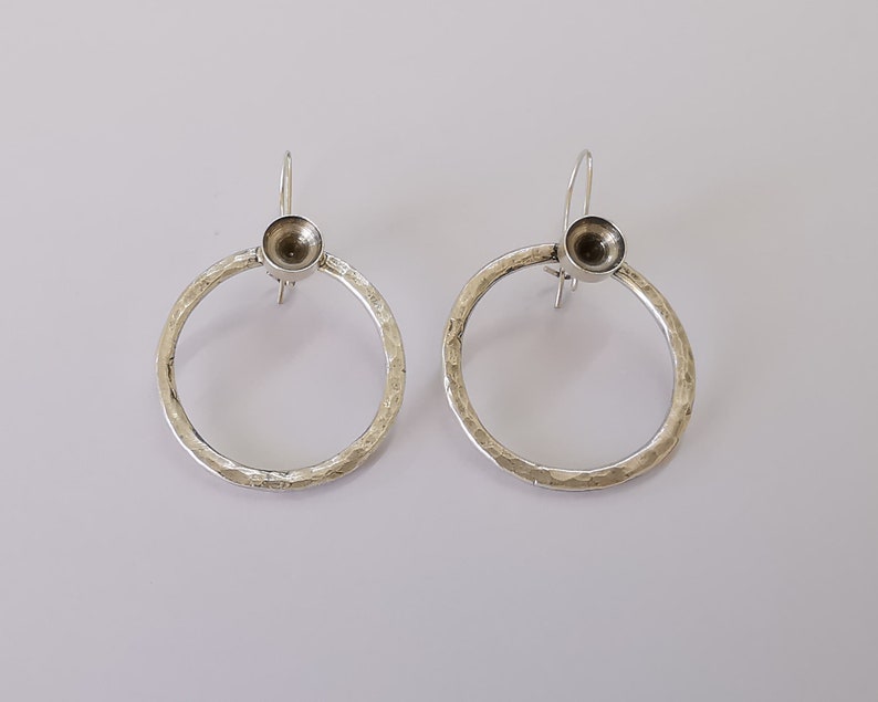 Hammered Earring Blank Base Settings Silver Resin Cabochon Base inlay Blank Mountings Antique Silver Plated Brass (8mm blank) 1 Set G25883