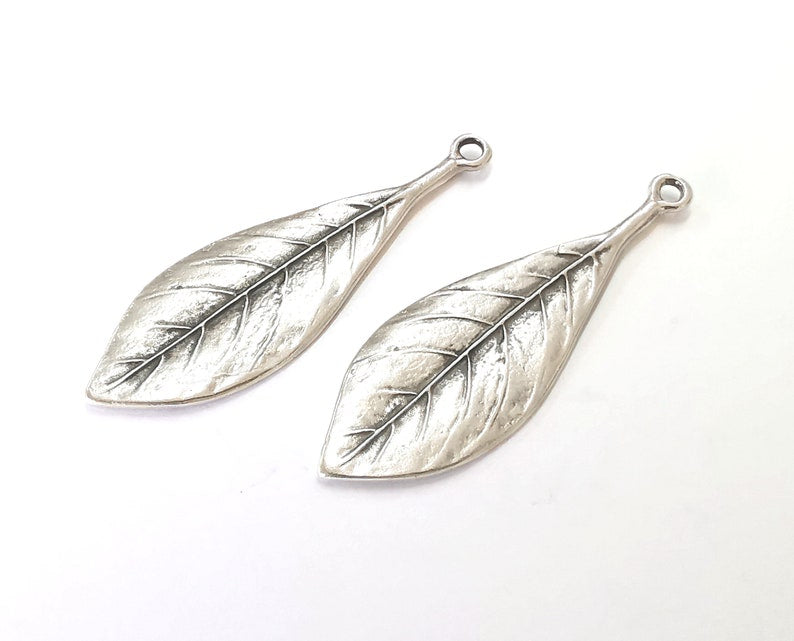 2 Leaf charms Antique silver plated charms 63x20mm G25886