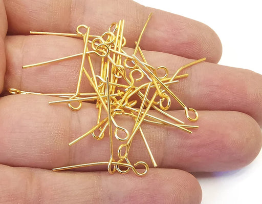20 Gold Eye Pins Gold Plated Brass pin (25 mm), Findings G26134