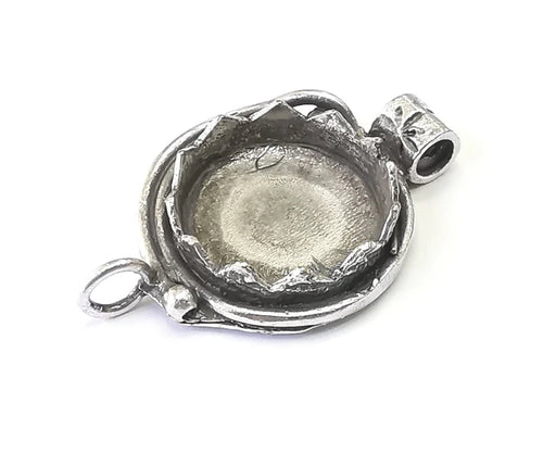 Flower silver pendant blank bezel base setting necklace blank mountings Antique silver plated brass (17 mm blank) G26139