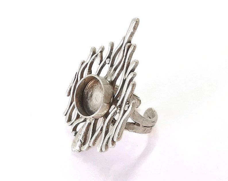 Silver branch nest round ring blank base Antique silver plated brass 39x25mm (Blank Size 8mm) G25911