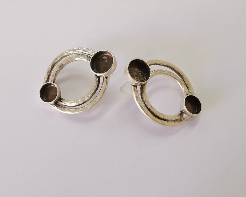 Circles earring blank base settings silver resin cabochon inlay blank mountings Antique silver plated brass (10mm-8mm blanks) 1 Set G25932