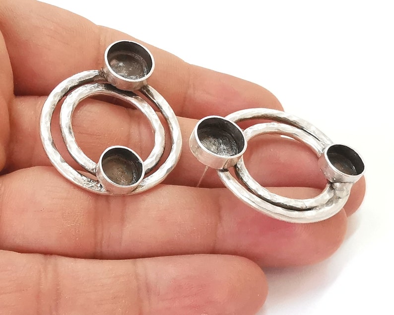 Circles earring blank base settings silver resin cabochon inlay blank mountings Antique silver plated brass (10mm-8mm blanks) 1 Set G25932