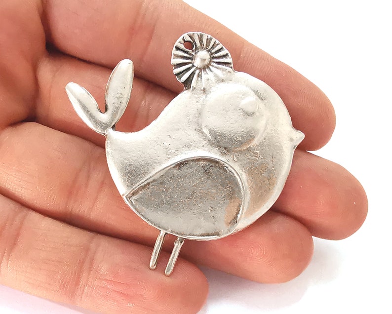 Bird pendant Antique silver plated pendant (46x43mm) G25939