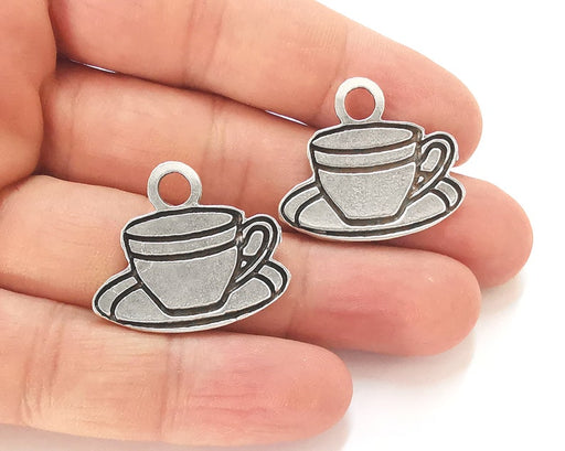 2 Coffee cup silver charms Antique silver plated charms (30x25mm) G25947