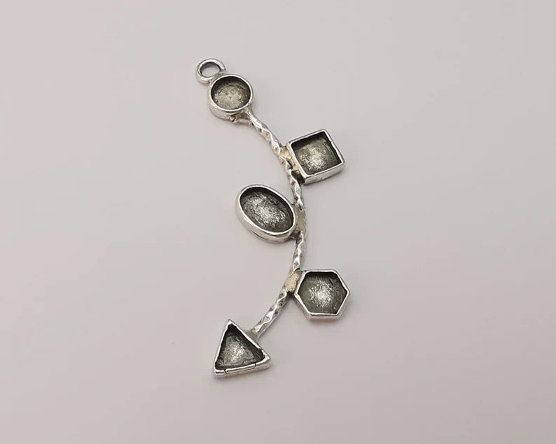 Geometric blank pendant resin bezel mosaic mountings cabochon setting Antique silver plated brass G26163
