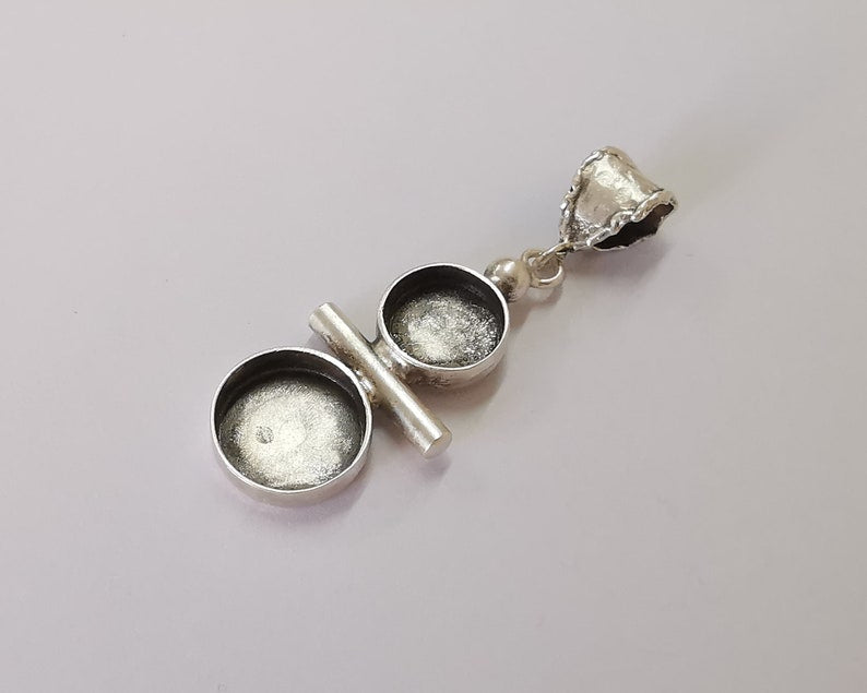 Circles dangle pendant blank Resin bezel mosaic mountings cabochon setting Antique silver plated brass (56x20mm)(12mm - 15mm Bezels) G25956