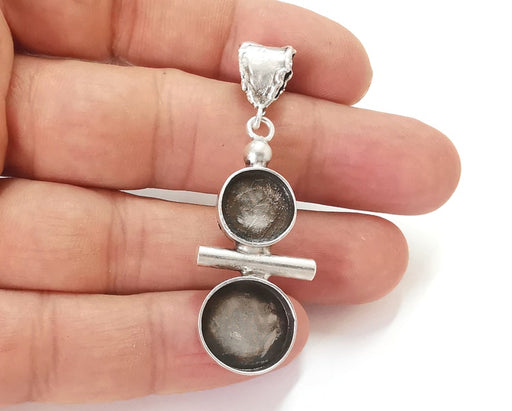 Circles dangle pendant blank Resin bezel mosaic mountings cabochon setting Antique silver plated brass (56x20mm)(12mm - 15mm Bezels) G25956