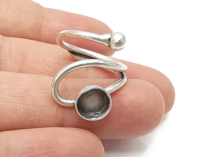 Wrap silver ring setting blank cabochon mounting adjustable ring base bezel Antique silver plated brass (8mm) G26169
