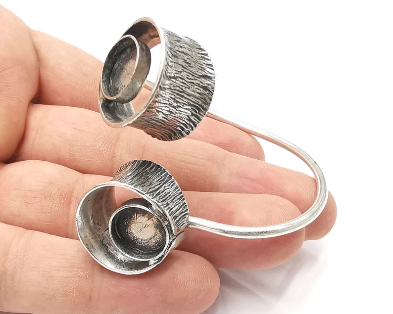 Brushed bracelet cuff blank bezel Glass cabochon base Adjustable antique silver plated brass (12 mm Blank) G26170