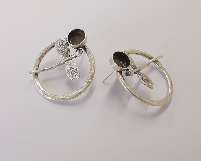 Dragonfly earring blank base settings silver resin cabochon inlay blank mountings Antique silver plated brass (8mm blanks) 1 Set G25962