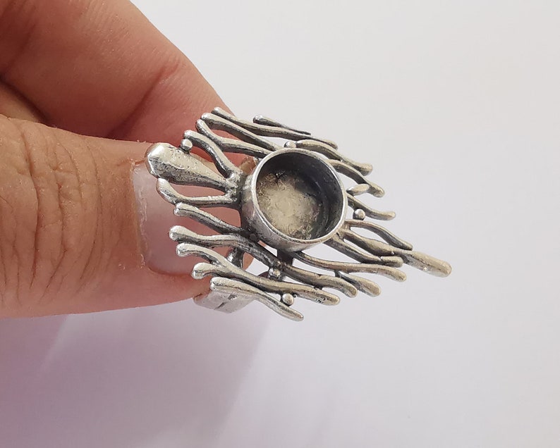 Silver branch nest round ring blank base Antique silver plated brass 39x25mm (Blank Size 10mm) G25963