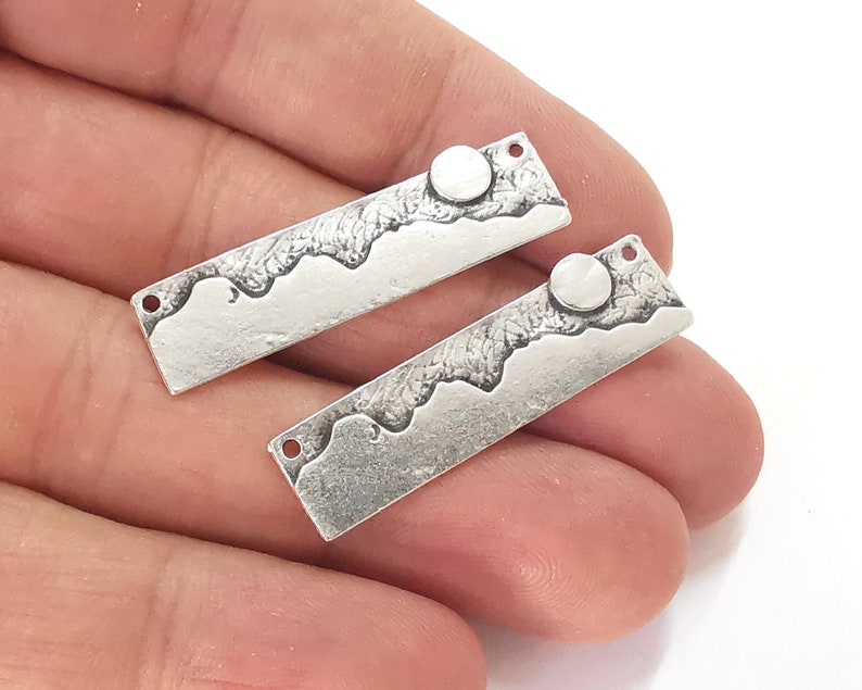 2 Landscape sun mountains connector charms Antique silver plated charms (38x10mm) G25966