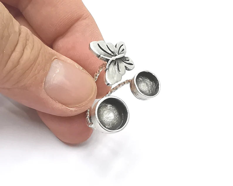 Butterfly silver ring setting blank cabochon mounting adjustable ring base bezel Antique silver plated brass (10 and 8 mm) G26179
