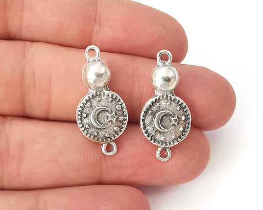 4 Coin ball connector charms (double sided) Antique silver plated charms (28x13mm) G25992