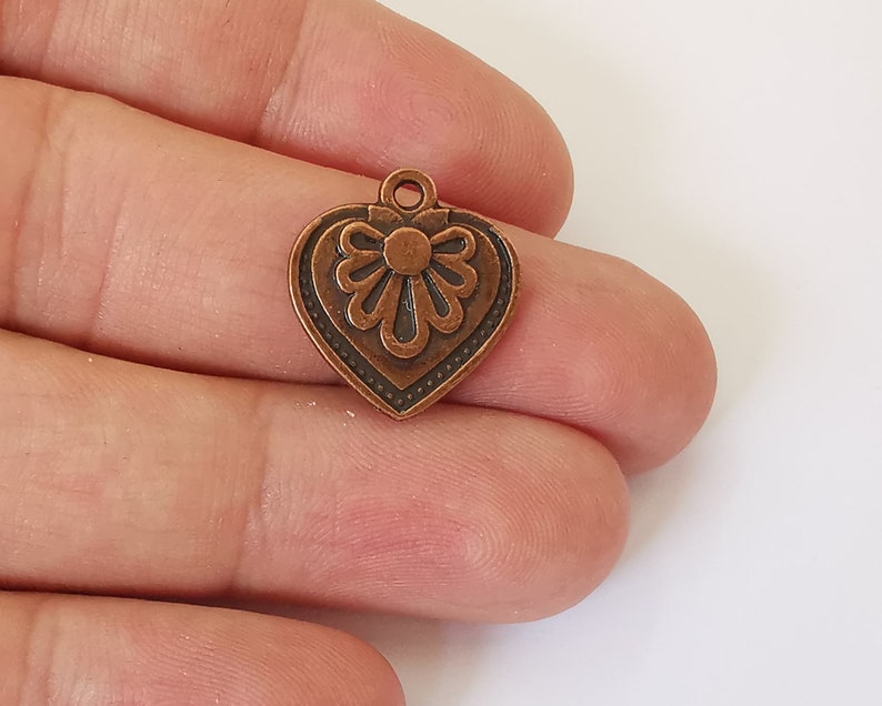 10 Heart flower charms (Double sided) Antique copper plated charms (19x18mm) G26017