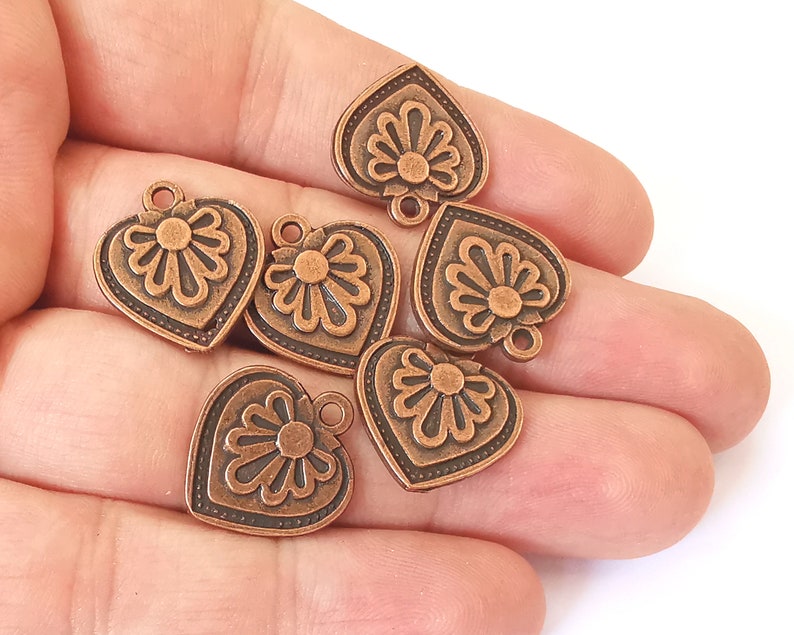 10 Heart flower charms (Double sided) Antique copper plated charms (19x18mm) G26017