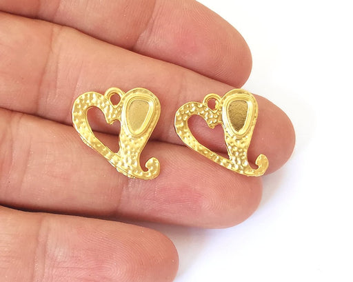 4 Heart charms base blank bezel Gold plated charms (19x18mm) G26018