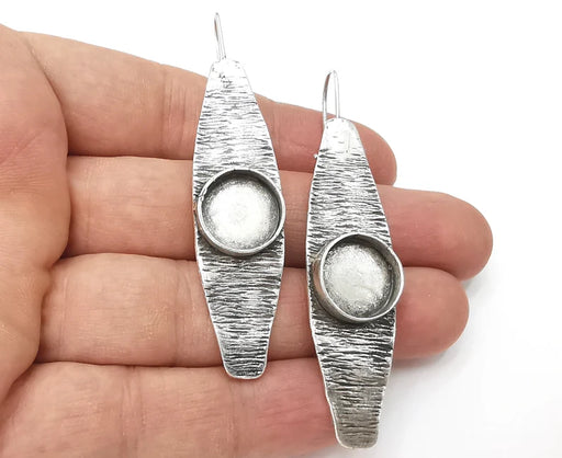 Ethnic brushed earring blank base settings resin cabochon inlay blank mountings Antique silver plated brass (14mm blanks) 1 Set G26219