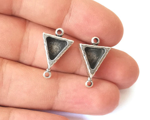 4 Triangle connector base resin pendant blank inlay mosaic blank bezel setting mountings Antique silver plated (9x9mm blank) G26027
