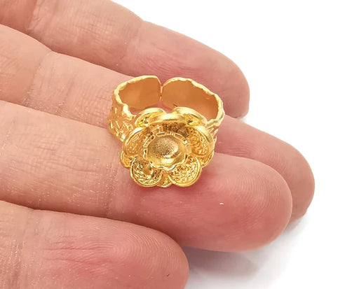 Flower ring blank base bezel settings cabochon base mountings adjustable Gold plated brass (6mm Blank) G26220