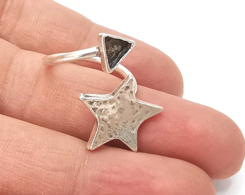 Wrap star silver ring blank base bezel settings cabochon base mountings adjustable , Antique Silver Plated Brass (6mm Blank) G26226