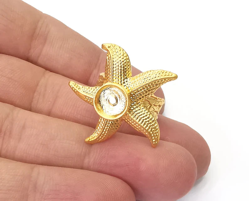 Starfish ring blank base bezel settings cabochon base mountings adjustable Gold plated brass (8mm Blank) G26227