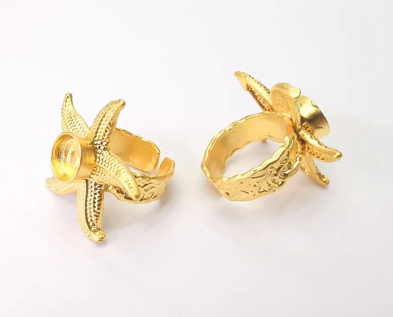 Starfish ring blank base bezel settings cabochon base mountings adjustable Gold plated brass (8mm Blank) G26227