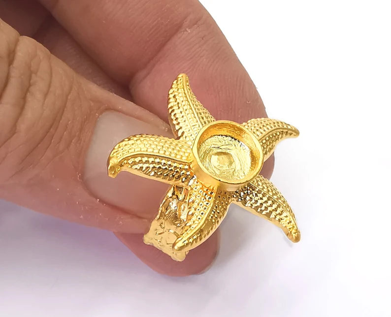 Starfish ring blank base bezel settings cabochon base mountings adjustable Gold plated brass (8mm Blank) G26227