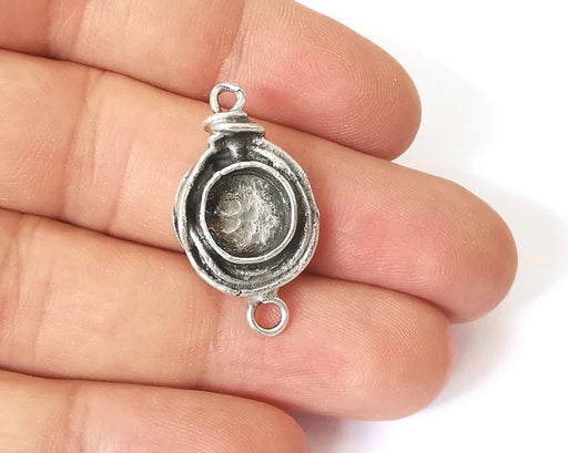 Silver connector pendant blank cabochon bezel Mosaic base inlay blank resin Antique Silver Plated Brass ( 10mm bezel) G26047