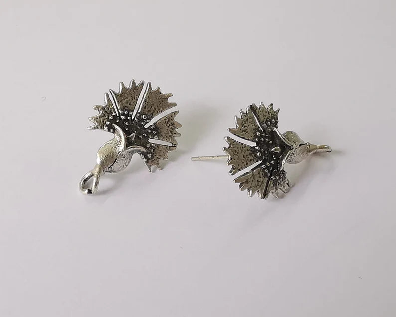 Flower earring stud base Earring posts Antique silver plated brass Earring 1 pair (24x16mm) G26055