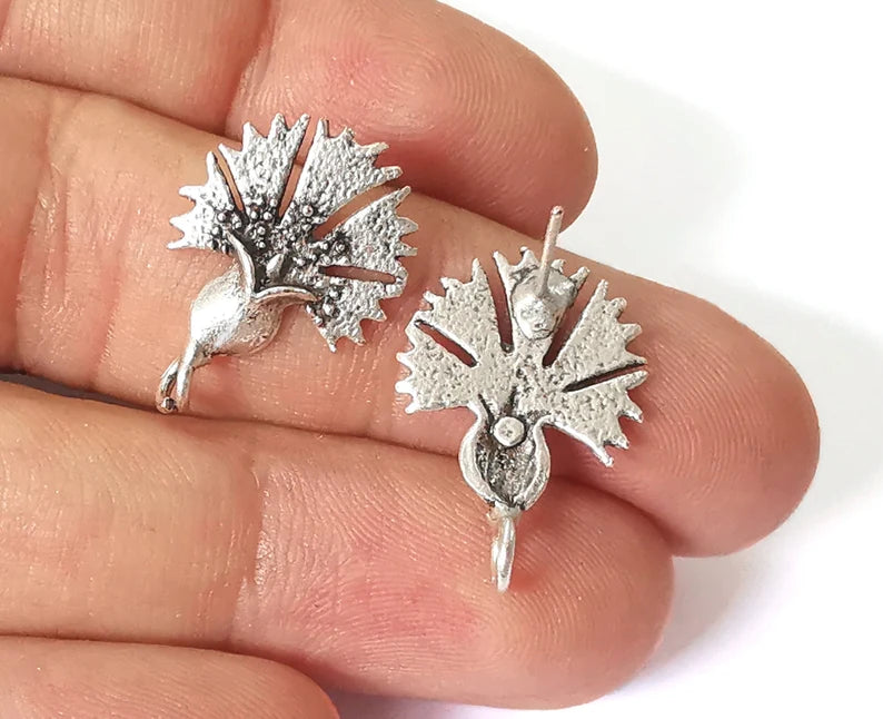 Flower earring stud base Earring posts Antique silver plated brass Earring 1 pair (24x16mm) G26055