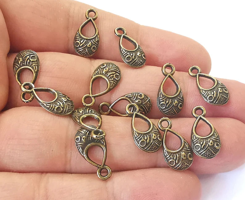 20 Ethnic drop charms Antique bronze plated charms (16x8mm) G26069