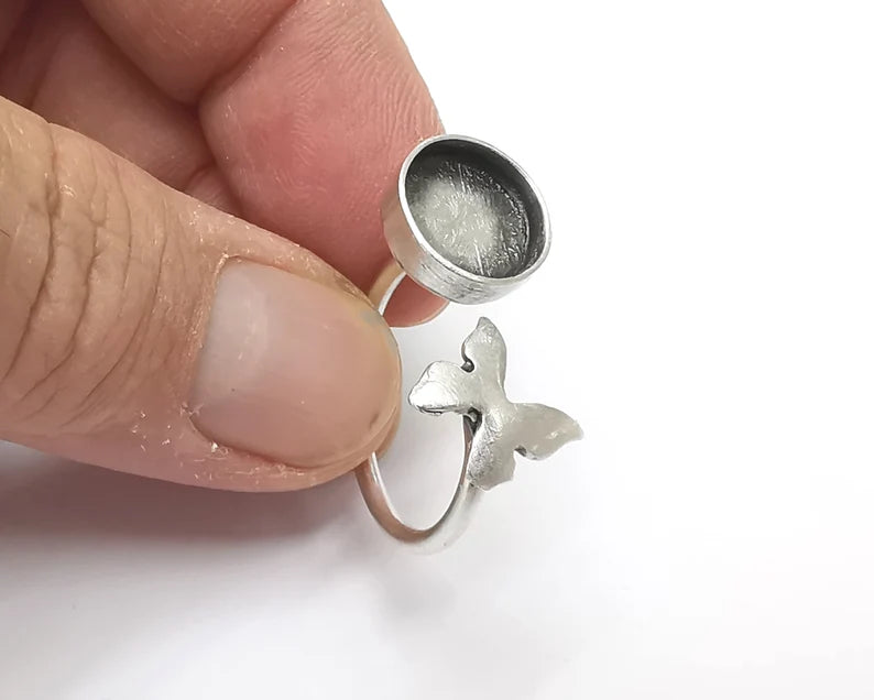 Butterfly silver ring setting blank cabochon mounting adjustable ring base bezel Antique silver plated brass (12 mm) G26249