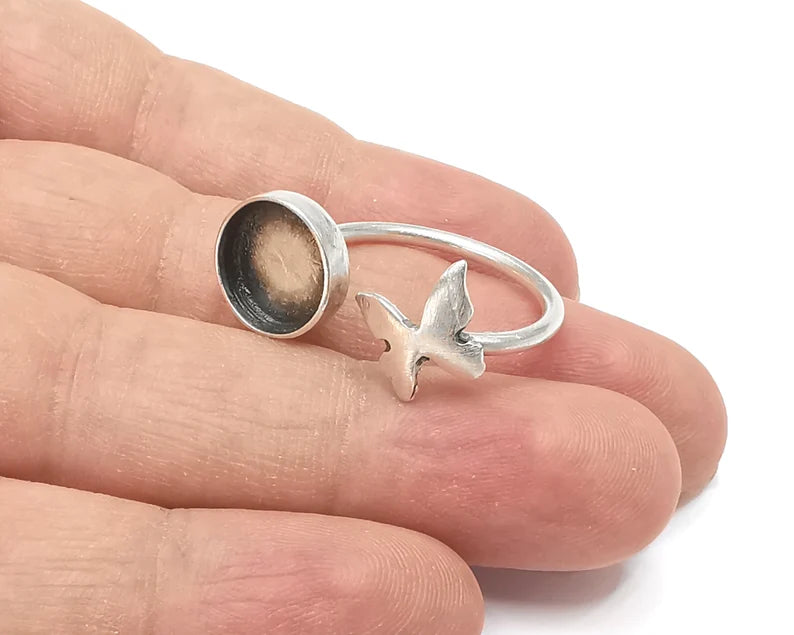 Butterfly silver ring setting blank cabochon mounting adjustable ring base bezel Antique silver plated brass (12 mm) G26249